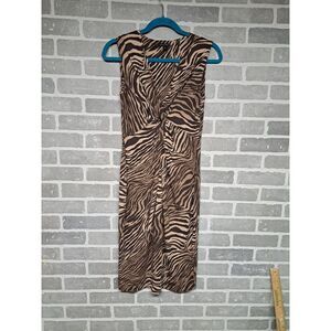 Lafayette 148 Womens Safari Zebra Print Sleeveless V-Neck Strech Dress‎ Size 4